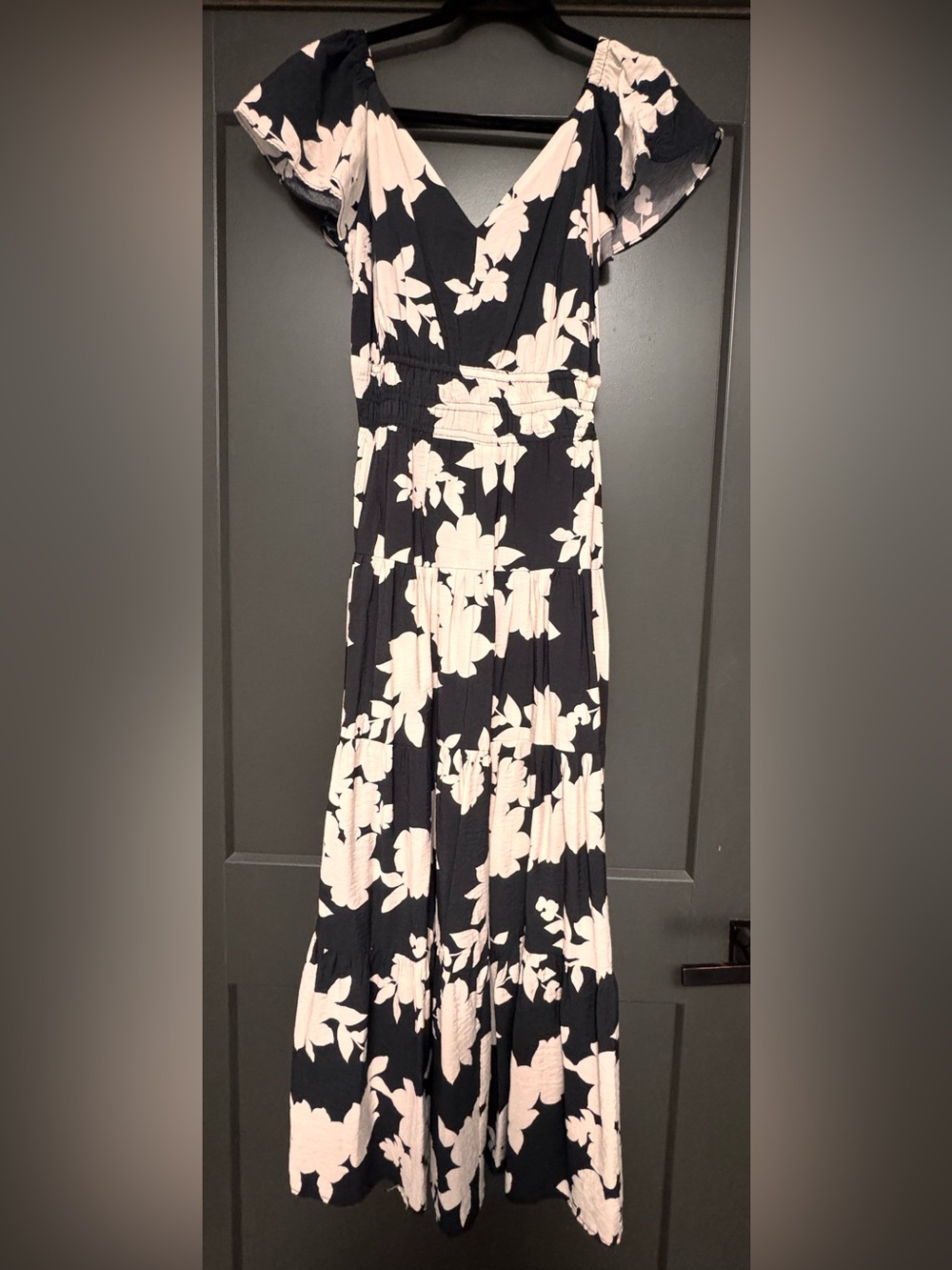 Rachel Zoe Black Maxi Skirt with Pale Pink Floral Print